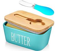 Beurier avec Couvercle et Couteau à Beurre, Beurrier en Verre en Porcelaine, Boite Beurre, Boite à Fromage pour Frigo Anti Odeur, Beurrier Ceramique pour Beurrier 250g (Bleu Clair)