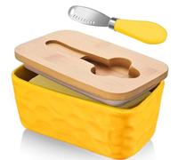 Beurier avec Couvercle et Couteau à Beurre, Beurrier en Verre en Porcelaine, Boite Beurre, Boite à Fromage pour Frigo Anti Odeur, Beurrier Ceramique pour Beurrier 250g (Jaune)