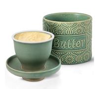 beurrier à eau, Beurre Pot en Porcelaine, beurrier en céramique, beurrier eau avec couvercle, Plat à Beurre français, beurriers vintage, butter dish avec Couvercle en Relief pour Beurre Mou - vert