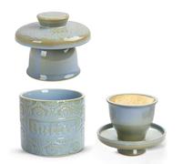 beurrier à eau, Beurre Pot en Porcelaine, beurrier en céramique, beurrier eau avec couvercle, Plat à Beurre français, beurriers vintage, butter dish avec Couvercle en Relief pour Beurre Mou - Bleu