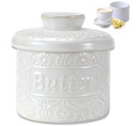 Beurrier À Eau,Beurrier Français En Céramique,Butter Crock Pour Beurre Frais Et Tartinable,Boite A Beurre Convient Pour Un Cadeau D'anniversaire/De Noël/De Fête Des Mères/De Grand-Mère (Blanc, 150g)