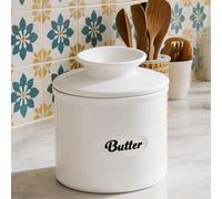 Beurrier À Eau, Beurrier Rond, Français, Français En Céramique, Avec Couvercle, Refroidi À L'eau Pour Beurre Doux Et Tartinable, Blanc