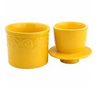 Beurrier à motif gaufré avec couvercle, beurrier français pour décoration de comptoir, beurre avec ligne d'eau pour beurre frais à tartiner, jaune, 10,2 x 11,4 cm, 141,7 g