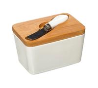 Beurrier Avec Couteau - Elegance - Céramique - Bois - Dimensions: 13.5x9.3x9 Cm - Non Compatible Lave-Vaisselle