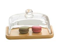Beurrier avec couvercle, 18 x 12 x 9 cm, récipient à beurre en bois avec couvercle en verre transparent, boîte à fromage pour comptoir de cuisine, récipient de réfrigérateur
