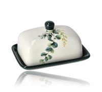 Beurrier avec couvercle - Céramique - Beurrier blanc - Boîte à beurre/cloche à beurre - Plateau au beurre en porcelaine - Pour réfrigérateur et table
