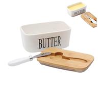 Beurrier avec couvercle et couteau, beurrier avec couvercle en céramique, double joint en silicone pour beurre, noix, fromage (350 ml/blanc)
