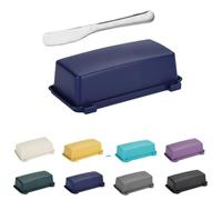 Beurrier avec couvercle et couteau en acier inoxydable, passe au lave-vaisselle, récipient à beurre de cuisine pour décoration d'intérieur et cadeau de cuisine idéal (bleu foncé)