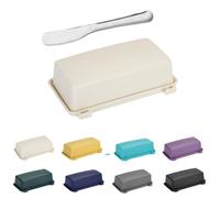 Beurrier avec couvercle et couteau en acier inoxydable, passe au lave-vaisselle, récipient à beurre de cuisine pour décoration d'intérieur et cadeau de cuisine idéal (blanc)