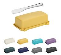 Beurrier avec couvercle et couteau en acier inoxydable, passe au lave-vaisselle, récipient à beurre de cuisine pour décoration d'intérieur et cadeau de cuisine idéal (jaune)