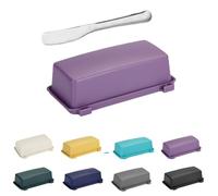 Beurrier avec couvercle et couteau en acier inoxydable, passe au lave-vaisselle, récipient à beurre de cuisine pour décoration d'intérieur et cadeau de cuisine idéal (violet)