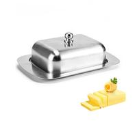 Beurrier avec Couvercle Inox, 18.5 x 12.2 x 7cm Argent Conteneur à Beurrier Traditionnel avec Poignée Ergonomique pour Cuisine