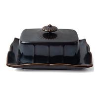 Beurrier avec couvercle pour comptoir, grand récipient à beurre en céramique, porte-beurre de 7,5 pouces avec poignée, noir