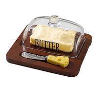 Beurrier avec couvercle, récipient à beurre en bois avec couvercle en verre