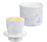 Beurrier avec Eau, Beurrier en Marbre, 250g Beurrier avec Couvercle, Beurrier à Eau pour Beurre Frais à Tartiner, Beurrier avec Refroidissement pour Conserver le Beurre Frais, Beurrier a Eau