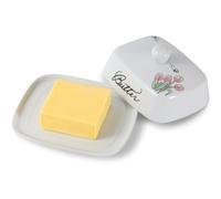 Beurrier avec poignée pour 250 g de beurre, en céramique de qualité supérieure, blanc avec motif floral abeille, porcelaine, classique, convient au lave-vaisselle