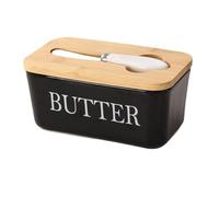 Beurrier Ceramics Butter Keeper Container With Silicone Sealing Dish，for Kitchen Decor Countertop(Black)