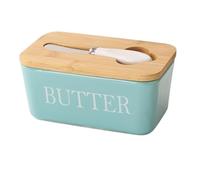 Beurrier Ceramics Butter Keeper Container With Silicone Sealing Dish，for Kitchen Decor Countertop(Blue)