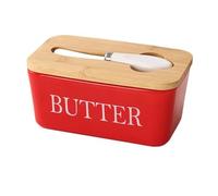 Beurrier Ceramics Butter Keeper Container With Silicone Sealing Dish，for Kitchen Decor Countertop(Red)
