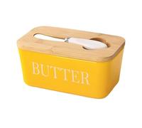 Beurrier Ceramics Butter Keeper Container With Silicone Sealing Dish，for Kitchen Decor Countertop(Yellow)