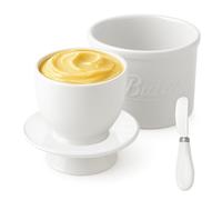 Beurrier Ceramique avec Couteau Beurre - Beurrier à Eau avec Couvercle, Pot à Beurre avec Refroidissement, Pot Beurre Français Porcelaine pour Conserver le Beurre Frais (Blanc, 6 oz)