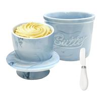 Beurrier Ceramique avec Couteau Beurre - Beurrier à Eau avec Couvercle, Pot à Beurre avec Refroidissement, Pot Beurre Français Porcelaine pour Conserver le Beurre Frais (Marbre Bleu Noir, 6 oz)