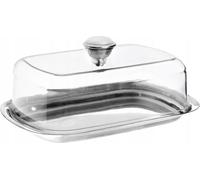 Beurrier "Cervo" KADAX, cloche à beurre avec couvercle transparent en plastique et soucoupe en acier inoxydable, 15 cm