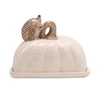 Beurrier de Campagne Hérisson - Beurrier en céramique pour le petit-déjeuner avec couvercle amovible, Vaisselle en bois représentant des animaux, Accessoire de cuisine inspiré de la nature