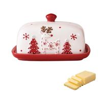 Beurrier de Noël en céramique avec couvercle, décoration de Noël, beurrier en porcelaine, cloche à beurre en céramique, récipient à beurre avec motif Père Noël, sapin de Noël, élan, pour beurre, pain