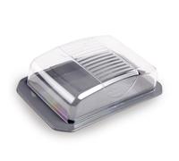 Beurrier décoratif, transparent, avec couvercle, passe au lave-vaisselle, en plastique sans BPA, pour 250 g de beurre, anthracite