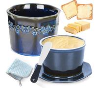 Beurrier Eau, Ceramique Beurrier Français avec Couvercle, Design Vintage Porcelaine Cloche à Beurre avec Couteau à Beurre Chiffon, Pot Beurre pour Beurre Frais Tartinable, Cadeau Amis Mère