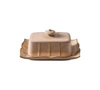 Beurrier Émail rétro nostalgique avec couvercle, plateau à collation, vaisselle de cuisine for la maison, boîte à beurre, boîte de rangement for fromage, assiette à fromage(Khaki)