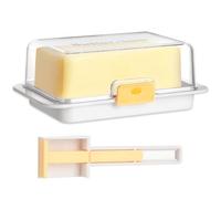Beurrier en ABS+AS - Avec Cuillère - Boîte à Beurre Écologique, Résistante à la Chaleur, Design Rectangulaire, Avec Fermeture à Clip (Blanc)