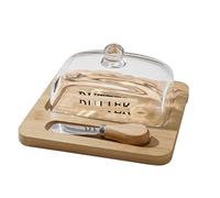 Beurrier en bambou avec couvercle en verre et couteau intégré, beurrier en bois, plateau à fromage et plateau à dessert, décoration de comptoir Plateau de desserts