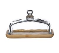 Beurrier en Bambou avec Couvercle en Verre - Plateau à Beurre Transparent pour Réfrigérateur et Comptoir pour Beurre, Bloc de Label
