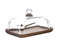 Beurrier en bois d'acacia avec couvercle en verre, présentoir à gâteaux de mariage moderne, plateau à fromage, couvercle transparent en cristal sans plomb Plateau de desserts