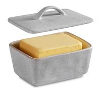 Beurrier en céramique avec couvercle 350 ml, porcelaine, bol à beurre, bol à beurre, en plastique de qualité supérieure, pour la cuisine, convient pour 1 bloc à beurre (gris)