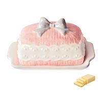 Beurrier en céramique avec couvercle - Décoration de Noël - Cloche à beurre en céramique - Beurrier en porcelaine - Beurrier en émail - Boîte à pain - Rose - Pour beurre, pain, dessert