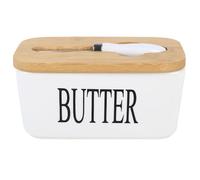 Beurrier en Céramique Avec Couvercle en Bois et Couteau en Acier Inoxydable, Grand Récipient à Beurre Multifonctionnel Avec Double Joints en Silicone Pour Beurre, Noix, Fromage (blanc)