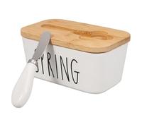 Beurrier en Céramique avec Couvercle et Couteau Intégré Cuisine | Surface Lisse Blanche, Style Moderne Élégant, Rangement Pratique pour Pâtes à Tartiner et Condiments, Table du Petit Déjeuner