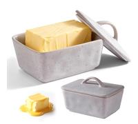 Beurrier en Céramique avec Couvercle et Poignée, Boîte à Beurre en Porcelaine pour 350g, Conteneur de Beurre Spécial Cuisine, Beurrier Blanc, pour Table et Réfrigérateur