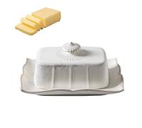 Beurrier en céramique avec couvercle,plat à fromage créatif for la présentation des desserts, plat de service rectangulaire, le fromage et les amuse-gueules,for les fêtes de famille(White)