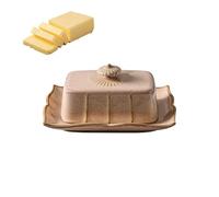 Beurrier en céramique avec couvercle,plat à fromage créatif for la présentation des desserts, plat de service rectangulaire, le fromage et les amuse-gueules,for les fêtes de famille(Brown)
