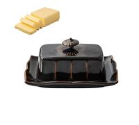 Beurrier en céramique avec couvercle,plat à fromage créatif for la présentation des desserts, plat de service rectangulaire, le fromage et les amuse-gueules,for les fêtes de famille(Black)
