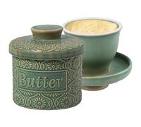 Beurrier en céramique avec couvercle refroidi à l'eau pour 250 g de beurre gaufré pour beurre frais aromatisé (vert, standard)