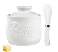 Beurrier en céramique avec couvercle - Rond - En porcelaine - Avec couvercle - Cloche à beurre avec couvercle - Pour beurre, pain, dessert (B)