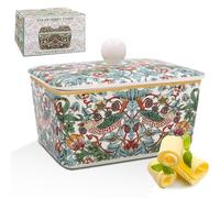 Beurrier en céramique avec couvercle - William Morris' Strawberry Thief (vert)