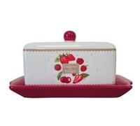 Beurrier en céramique - Fraises Blanc et rouge G