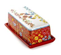 Beurrier en céramique française avec couvercle Plateau à pâtisserie rectangulaire Motif peint à la main sous glaçure Compatible micro-ondes et lave-vaisselle Plateau de desserts
