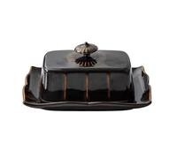 Beurrier en céramique rétro français avec couvercle, élégant beurrier for comptoir, boîte à beurre for le stockage du fromage et de la pâtisserie(Retro black)